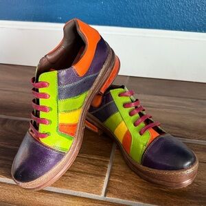 Retro College Shoes Color Stitching Leather Round Toe Casual Lace Up